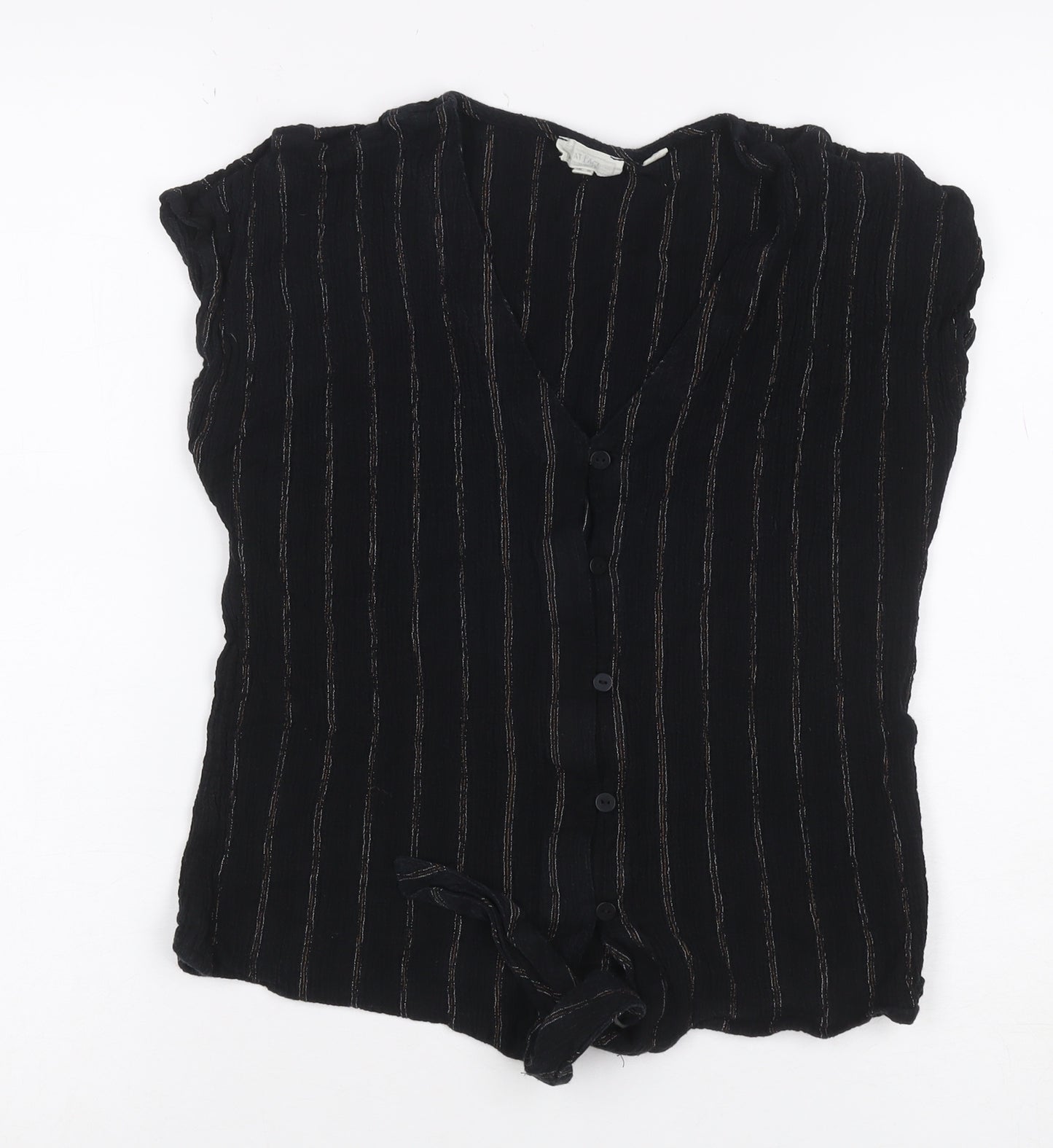 Fat Face Women’s Black Striped Tie Front Button-Up Blouse UK 10