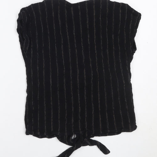 Fat Face Women’s Black Striped Tie Front Button-Up Blouse UK 10