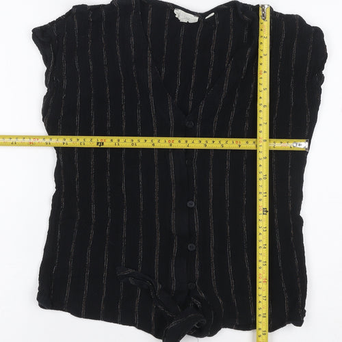 Fat Face Women’s Black Striped Tie Front Button-Up Blouse UK 10