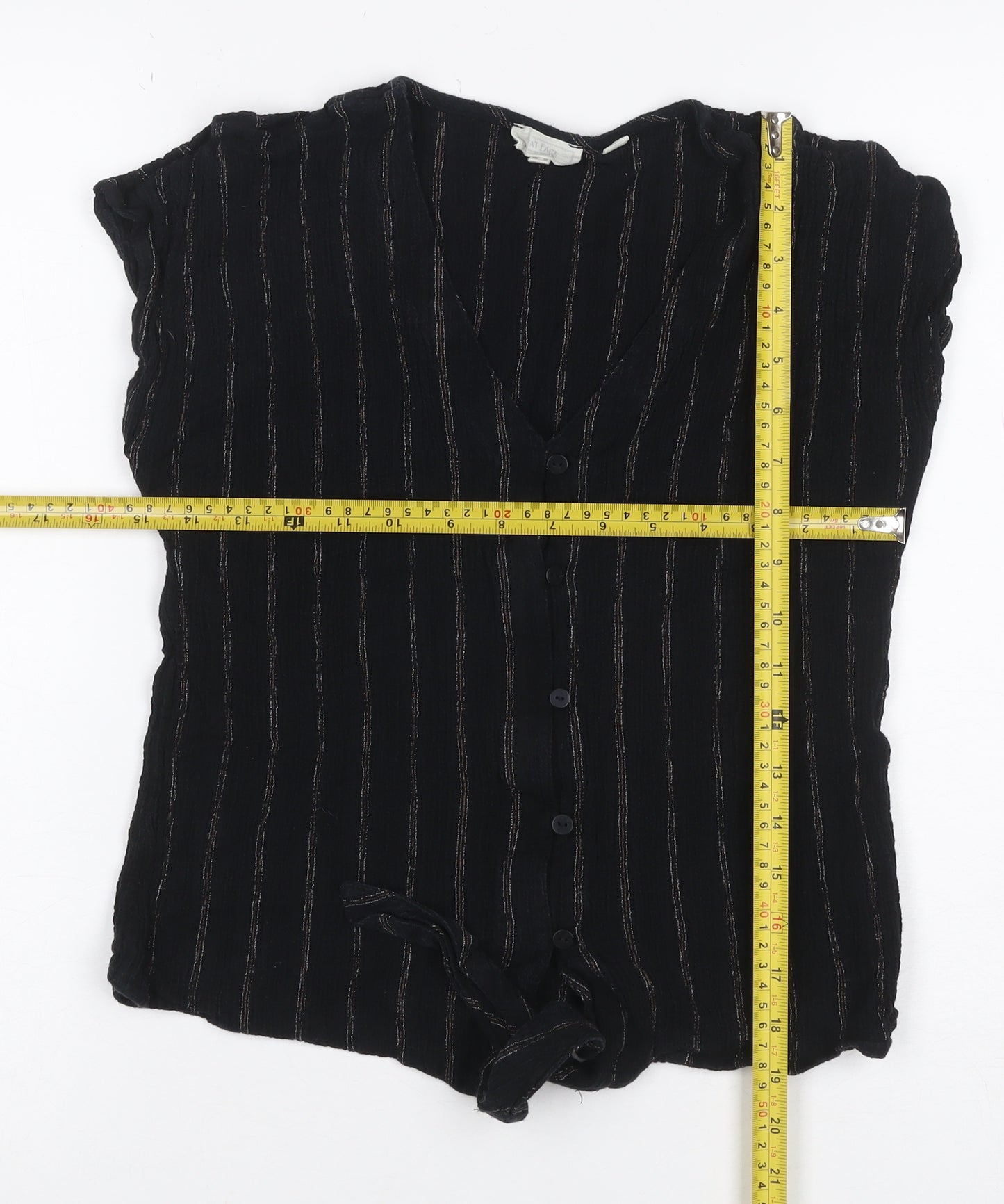 Fat Face Women’s Black Striped Tie Front Button-Up Blouse UK 10