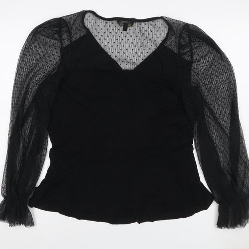 Lipsy Women’s Black UK 18 Wrap Blouse Sheer Mesh Balloon Sleeves
