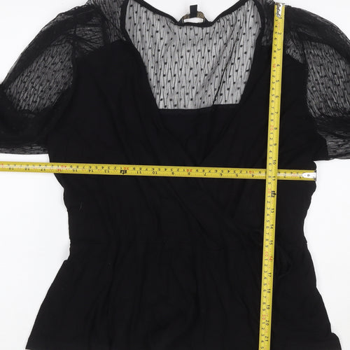 Lipsy Women’s Black UK 18 Wrap Blouse Sheer Mesh Balloon Sleeves