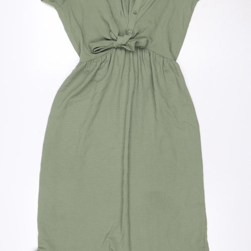 New Look Women Green UK 10 Fit & Flare Ruffle Button Long Dress