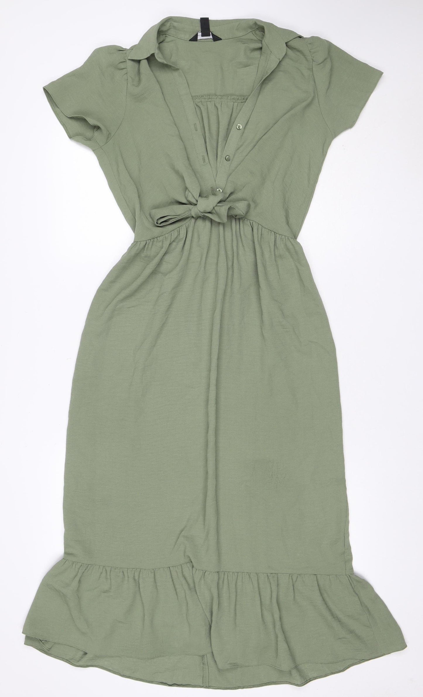 New Look Women Green UK 10 Fit & Flare Ruffle Button Long Dress