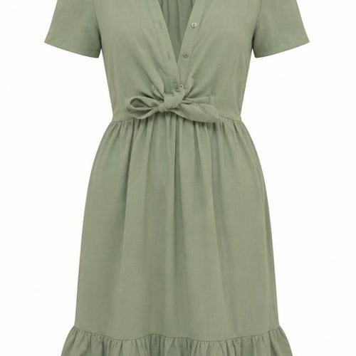 New Look Women Green UK 10 Fit & Flare Ruffle Button Long Dress
