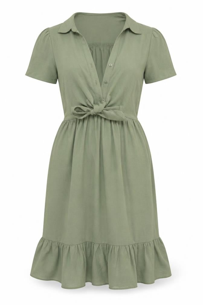 New Look Women Green UK 10 Fit & Flare Ruffle Button Long Dress