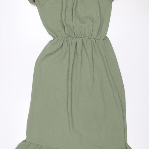 New Look Women Green UK 10 Fit & Flare Ruffle Button Long Dress