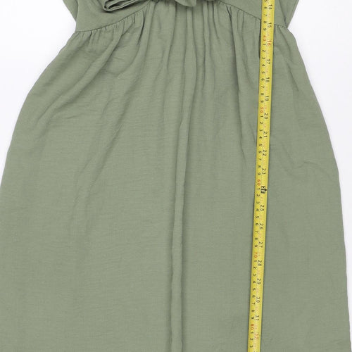 New Look Women Green UK 10 Fit & Flare Ruffle Button Long Dress