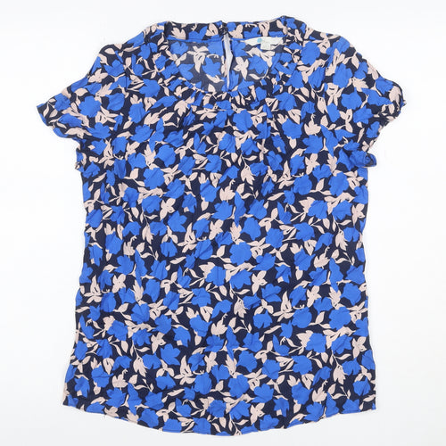 Boden Women Blue Floral Viscose Flutter Sleeve Keyhole Blouse UK 10