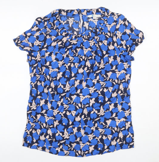 Boden Women Blue Floral Viscose Flutter Sleeve Keyhole Blouse UK 10