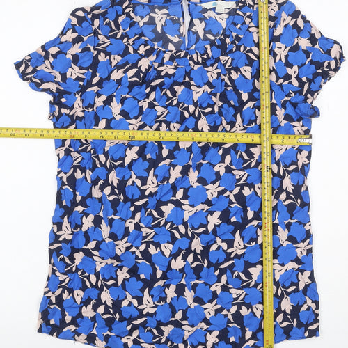 Boden Women Blue Floral Viscose Flutter Sleeve Keyhole Blouse UK 10