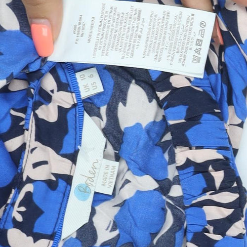 Boden Women Blue Floral Viscose Flutter Sleeve Keyhole Blouse UK 10