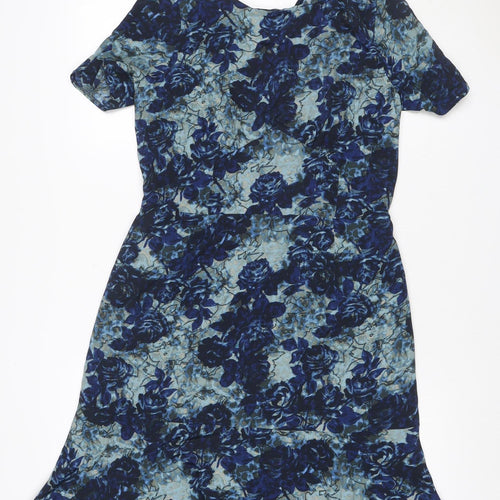 Next Women Blue Floral UK 12 Shift Dress Flutter Sleeve