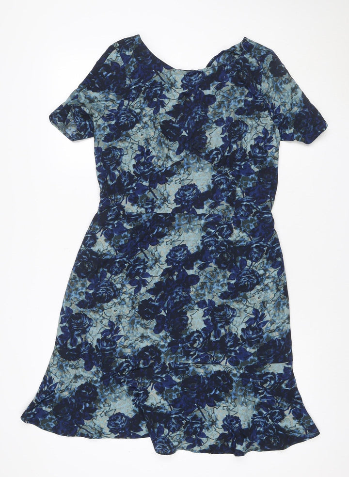 Next Women Blue Floral UK 12 Shift Dress Flutter Sleeve