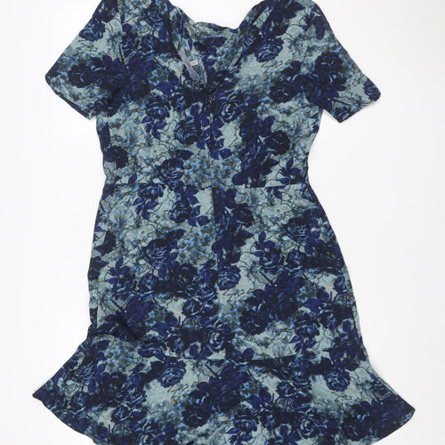 Next Women Blue Floral UK 12 Shift Dress Flutter Sleeve