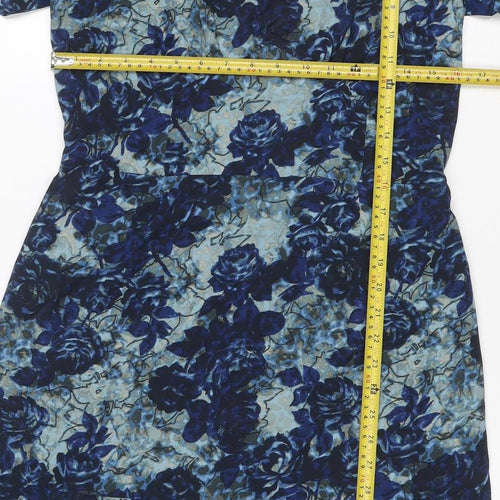Next Women Blue Floral UK 12 Shift Dress Flutter Sleeve