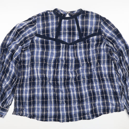 Marks & Spencer Women Blue Check Viscose Long Sleeve Blouse UK 16