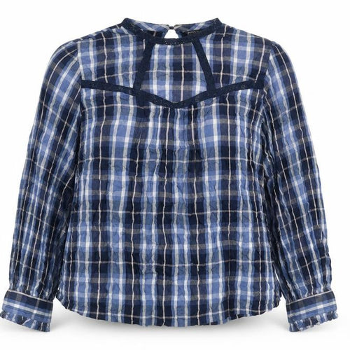 Marks & Spencer Women Blue Check Viscose Long Sleeve Blouse UK 16