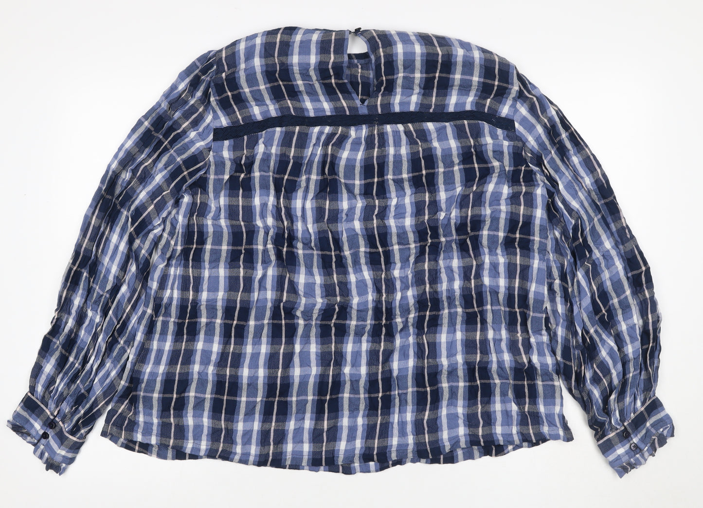 Marks & Spencer Women Blue Check Viscose Long Sleeve Blouse UK 16