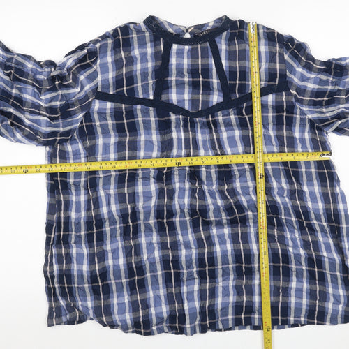 Marks & Spencer Women Blue Check Viscose Long Sleeve Blouse UK 16