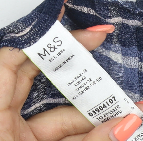Marks & Spencer Women Blue Check Viscose Long Sleeve Blouse UK 16