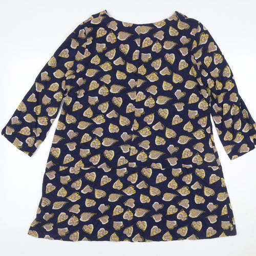 White Stuff Women’s Blue Floral A-Line Dress UK 16 3/4 Sleeve