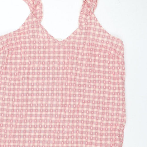 Marks and Spencer Women Pink Check Tie Strap Ruffle Shift Dress UK 8