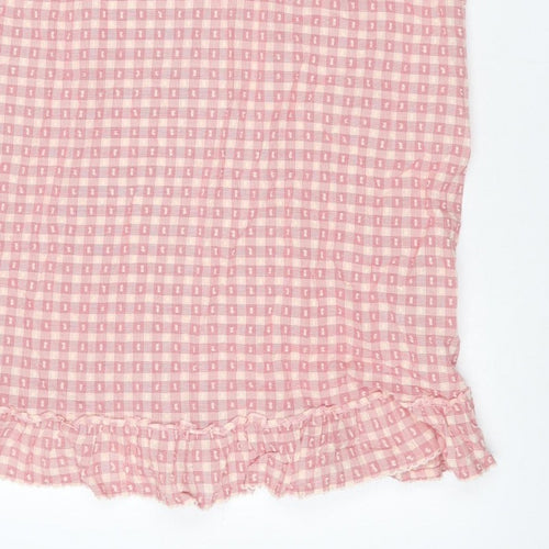 Marks and Spencer Women Pink Check Tie Strap Ruffle Shift Dress UK 8