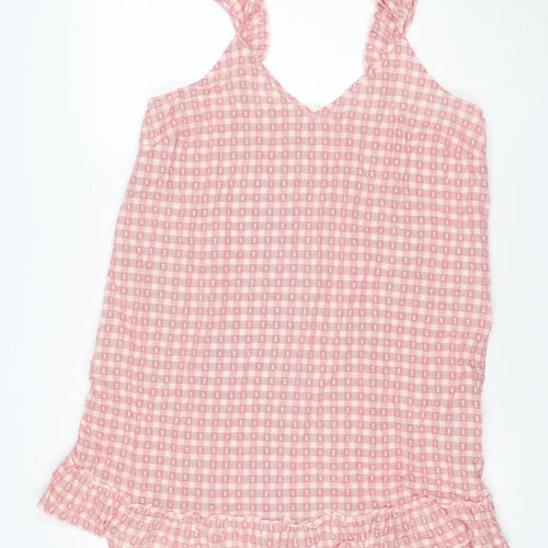 Marks and Spencer Women Pink Check Tie Strap Ruffle Shift Dress UK 8