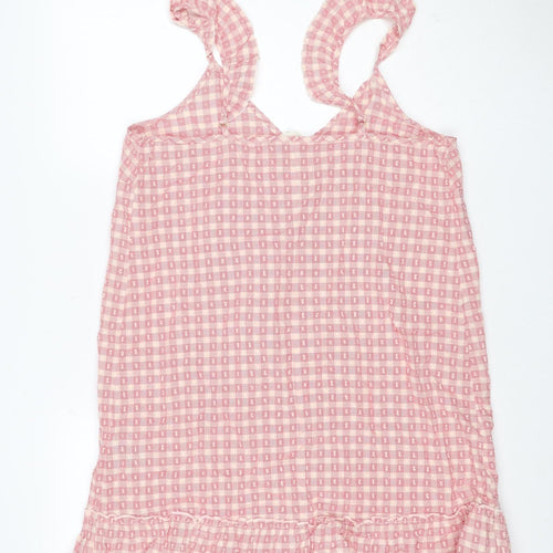 Marks and Spencer Women Pink Check Tie Strap Ruffle Shift Dress UK 8