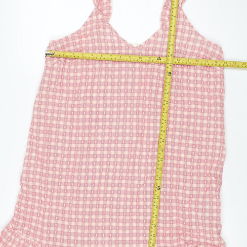 Marks and Spencer Women Pink Check Tie Strap Ruffle Shift Dress UK 8
