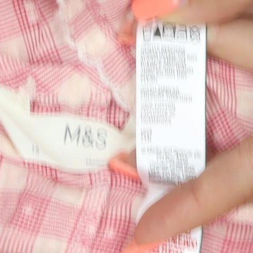 Marks and Spencer Women Pink Check Tie Strap Ruffle Shift Dress UK 8