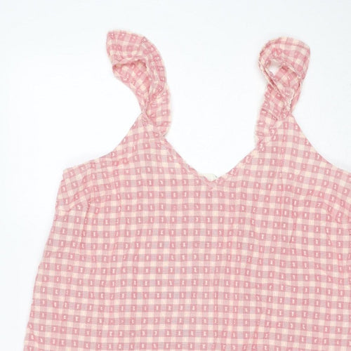 Marks and Spencer Women Pink Check Tie Strap Ruffle Shift Dress UK 8