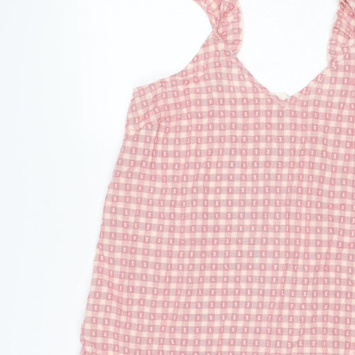 Marks and Spencer Women Pink Check Tie Strap Ruffle Shift Dress UK 8