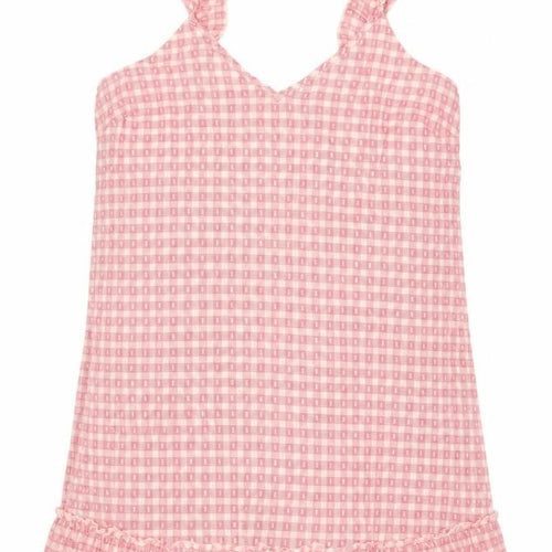 Marks and Spencer Women Pink Check Tie Strap Ruffle Shift Dress UK 8