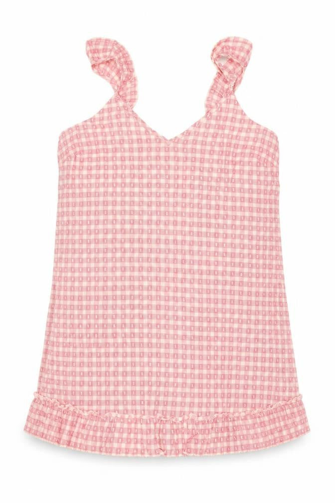 Marks and Spencer Women Pink Check Tie Strap Ruffle Shift Dress UK 8