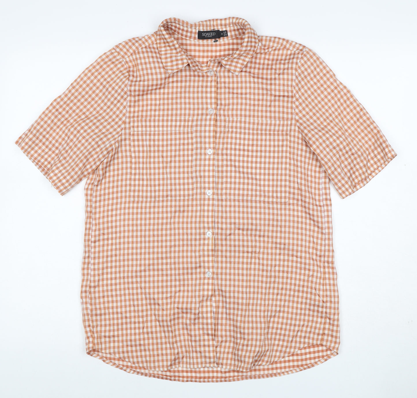 Soaked in Luxury Unisex Orange Check Shirt M Short Sleeve Button-Up