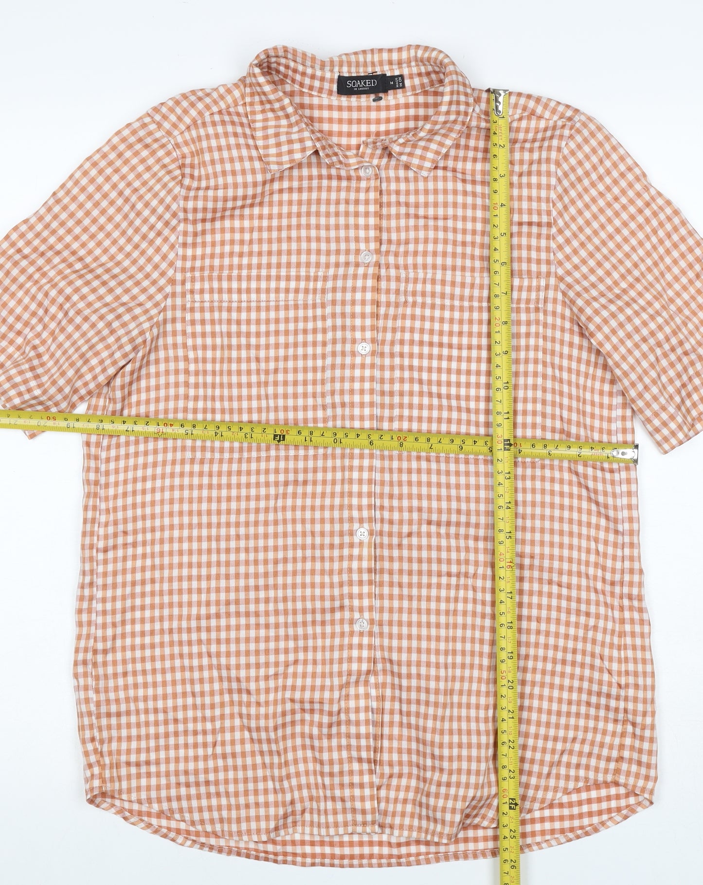 Soaked in Luxury Unisex Orange Check Shirt M Short Sleeve Button-Up