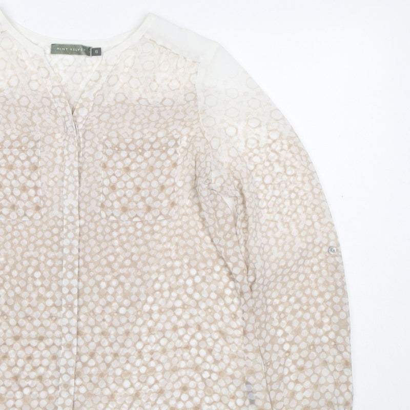 Mint Velvet Women Beige Animal Print V-Neck Blouse UK 10