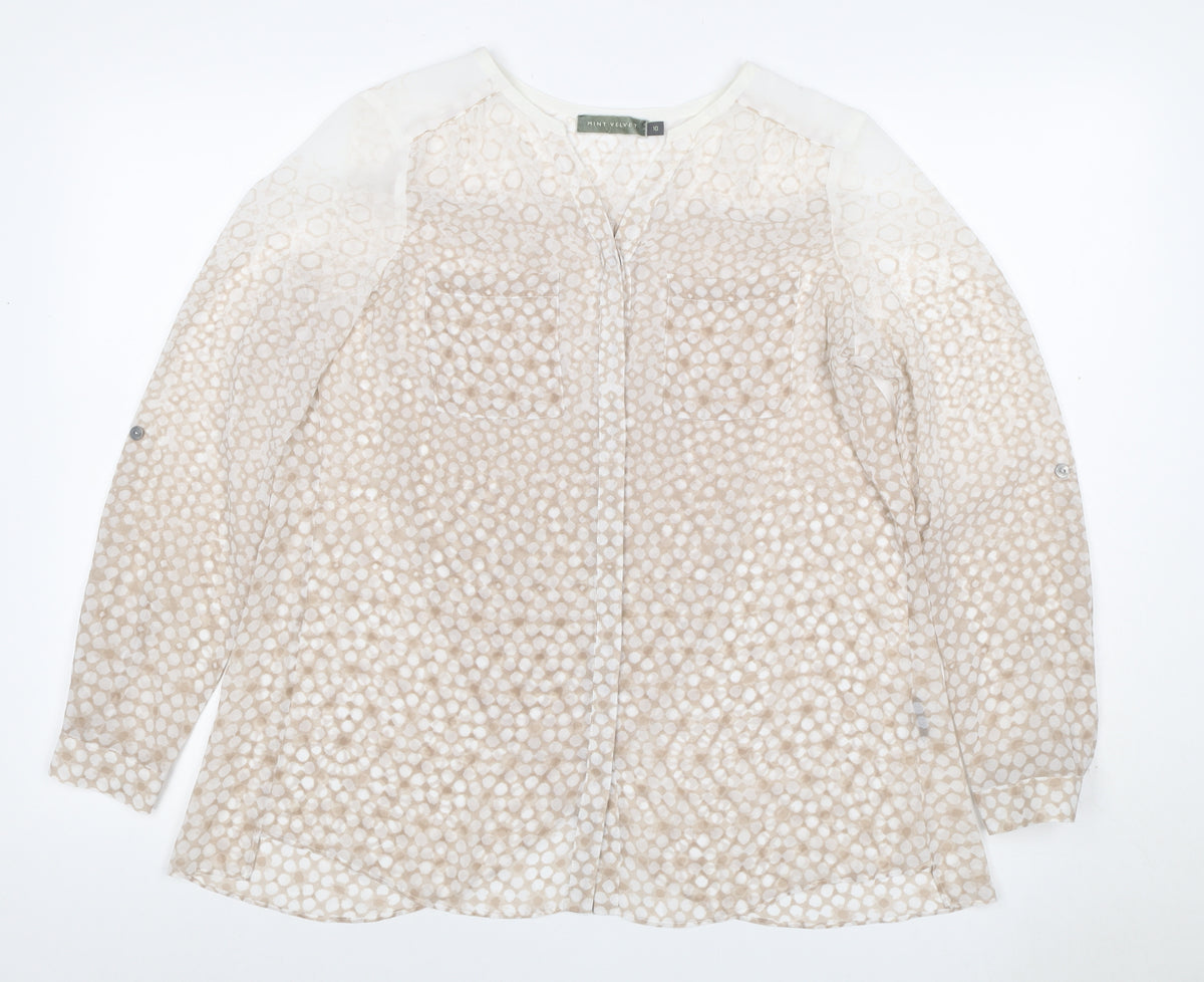 Mint Velvet Women Beige Animal Print V-Neck Blouse UK 10