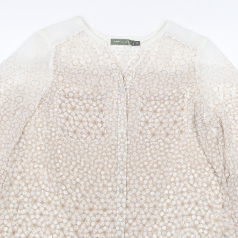 Mint Velvet Women Beige Animal Print V-Neck Blouse UK 10