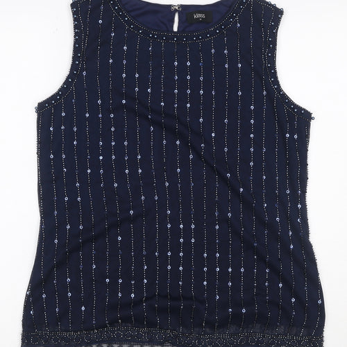 Klass Women’s Blue M Beaded Sequin Sleeveless Party Tank Top