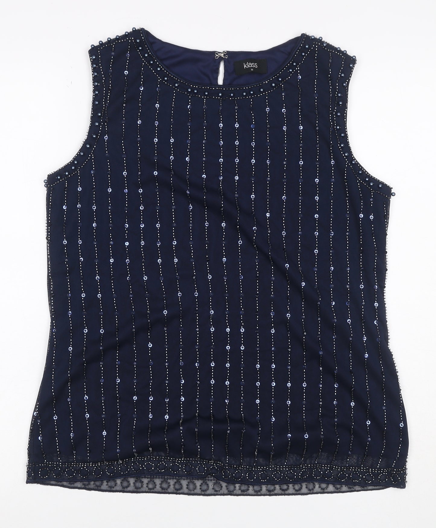 Klass Women’s Blue M Beaded Sequin Sleeveless Party Tank Top
