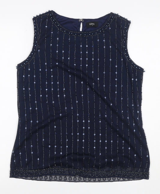 Klass Women’s Blue M Beaded Sequin Sleeveless Party Tank Top