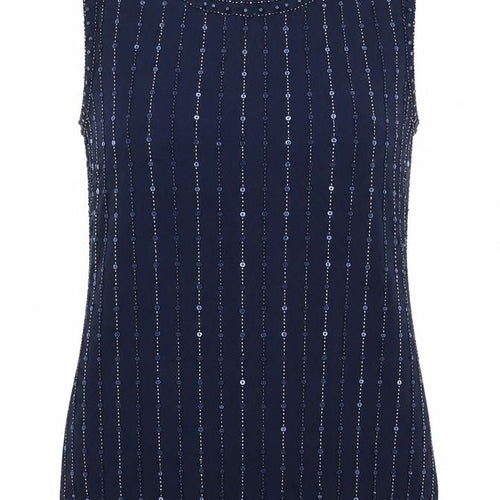 Klass Women’s Blue M Beaded Sequin Sleeveless Party Tank Top