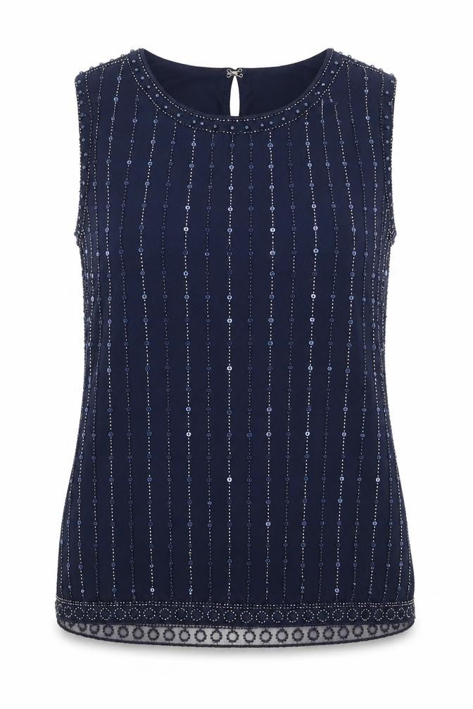 Klass Women’s Blue M Beaded Sequin Sleeveless Party Tank Top