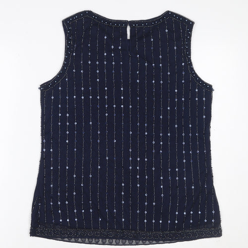 Klass Women’s Blue M Beaded Sequin Sleeveless Party Tank Top