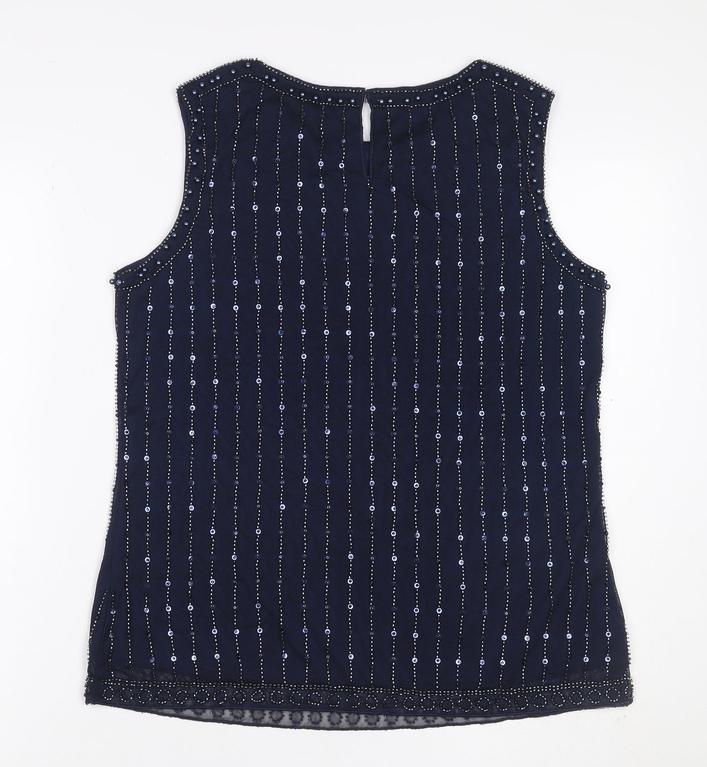 Klass Women’s Blue M Beaded Sequin Sleeveless Party Tank Top