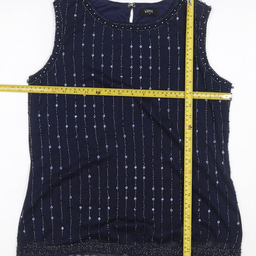Klass Women’s Blue M Beaded Sequin Sleeveless Party Tank Top