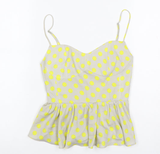 Zara Women Beige Yellow Polka Dot Sheer Peplum Blouse Size S